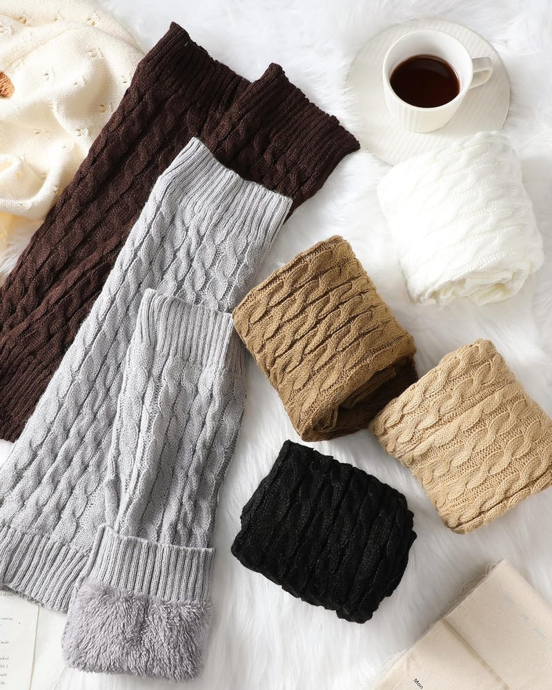 Chuarry 6 Pairs Winter Fleece Lined Leg Warmers for Women Thick Knit Warm Knee High Boot Leg Warmers for Cold Weather - Image 5